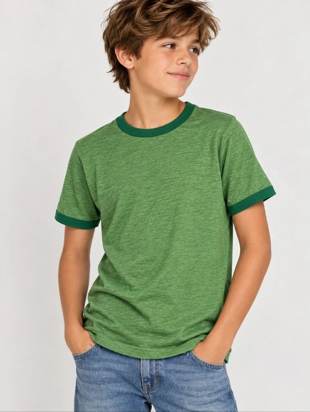 Old Navy Boys Green Ringer T-Shirt Retro Style XL 14-16